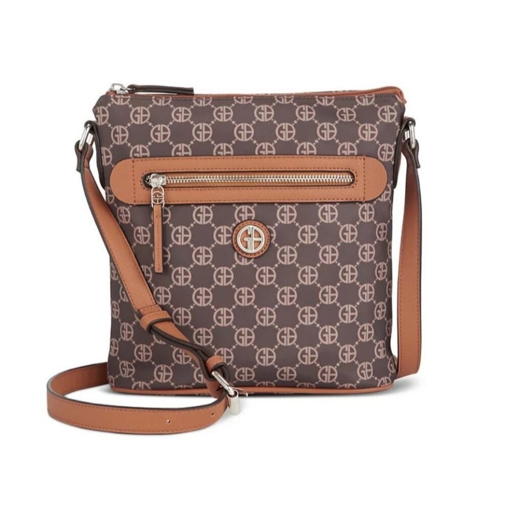 GIANI BERNINI logo nylon North South small crossbody bag - Chocolate brown USED